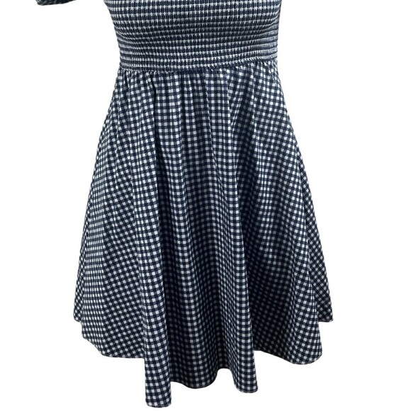 CAROLINE CONSTAS Gianna Navy Gingham Size S Fit & Flare Smocked Party Mini Dress - Picture 9 of 10